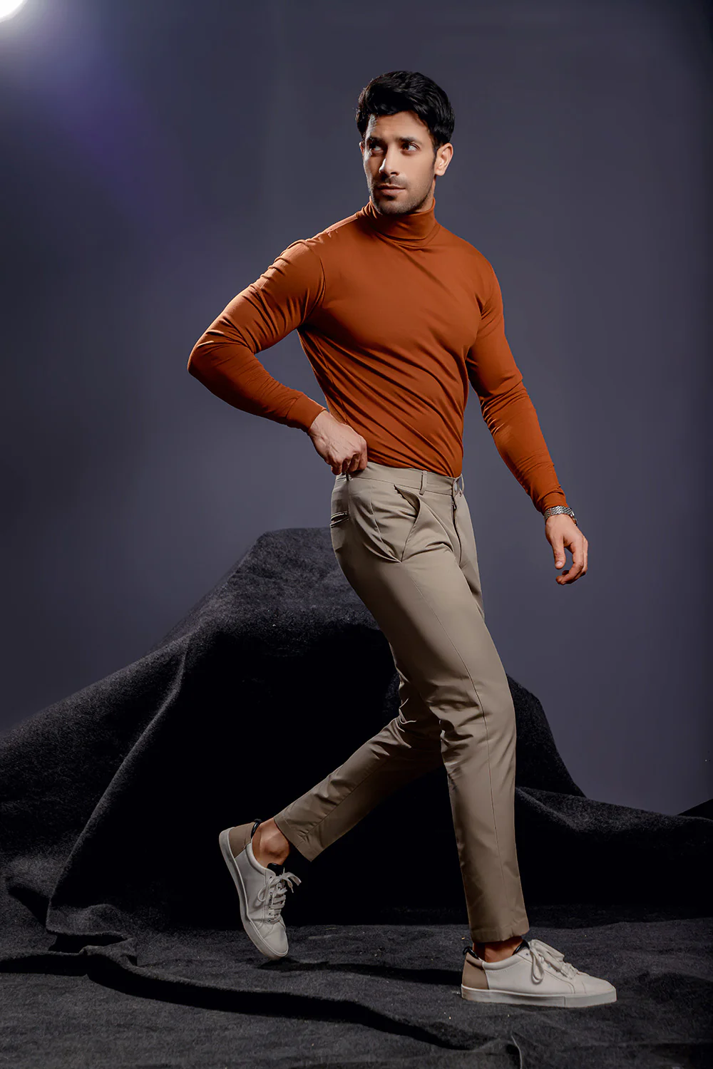 Tan Full Sleeves Turtle Neck - Image 4