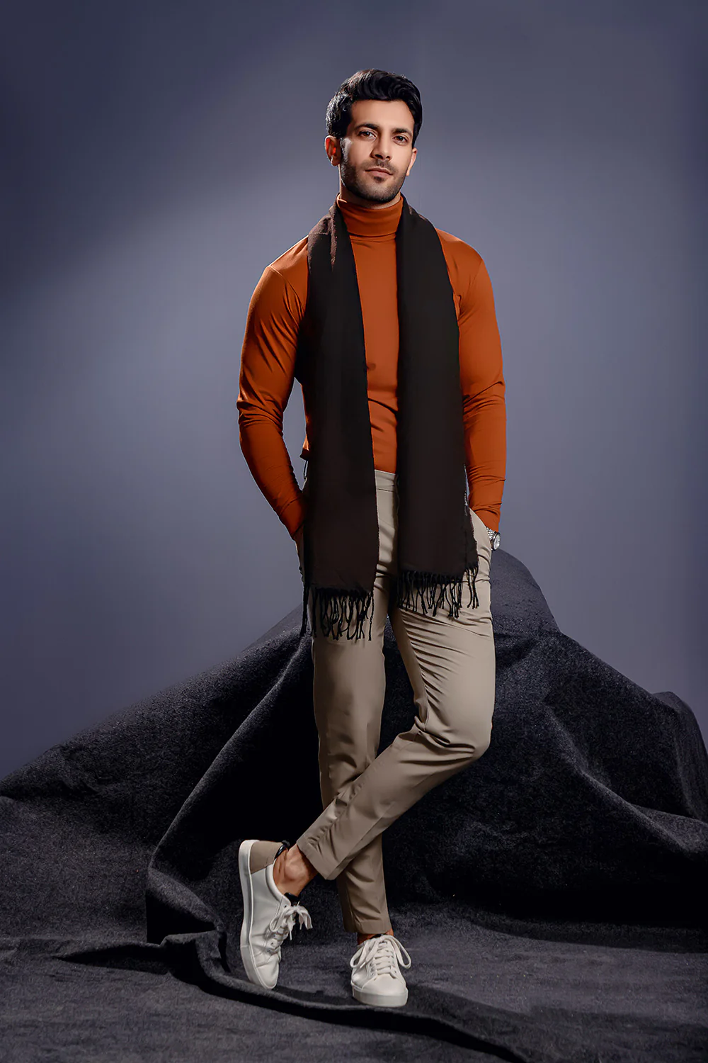 Tan Full Sleeves Turtle Neck - Image 6