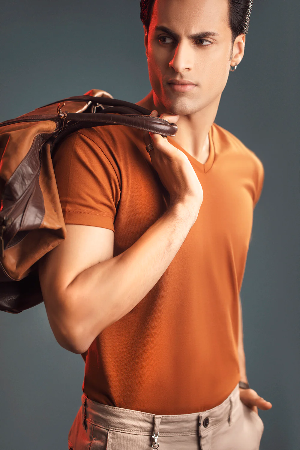 Tan Half Sleeve V Neck - Image 3