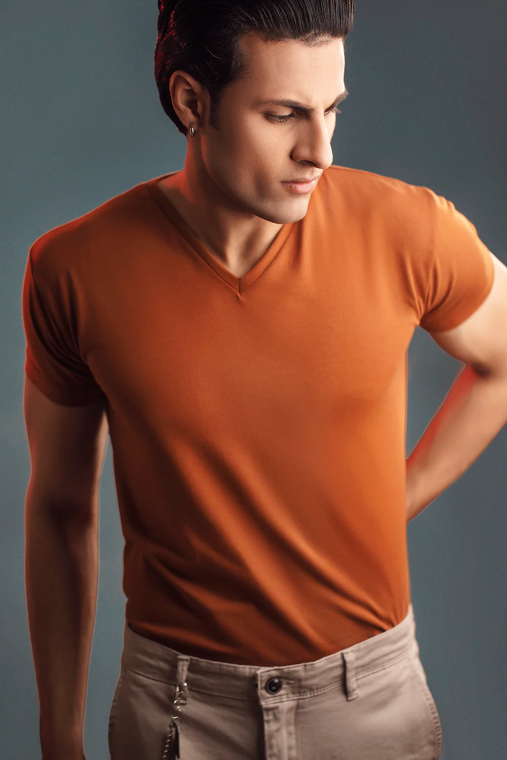Tan Half Sleeve V Neck - Image 4