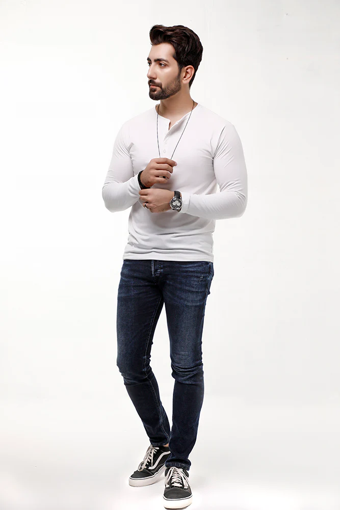 White Full Sleeves Henley - Image 4