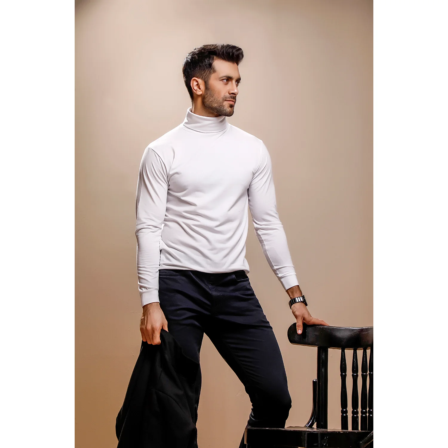 White Full Sleeves Turtle Neck - Image 5
