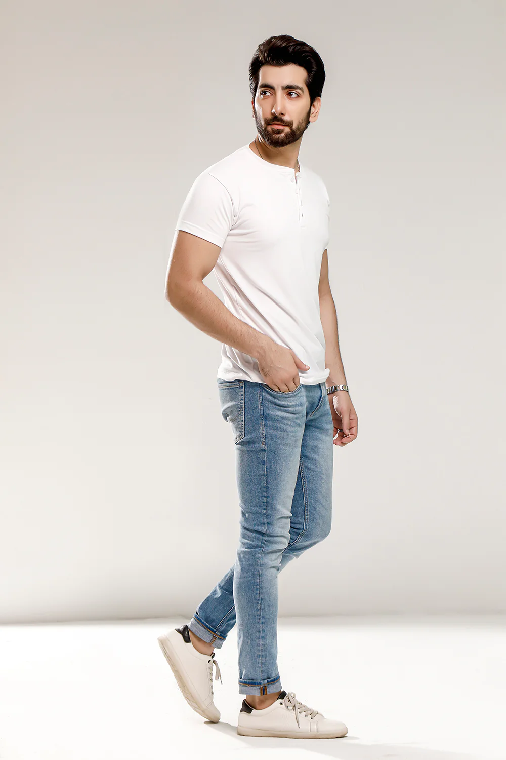 White Half Sleeves Henley - Image 3