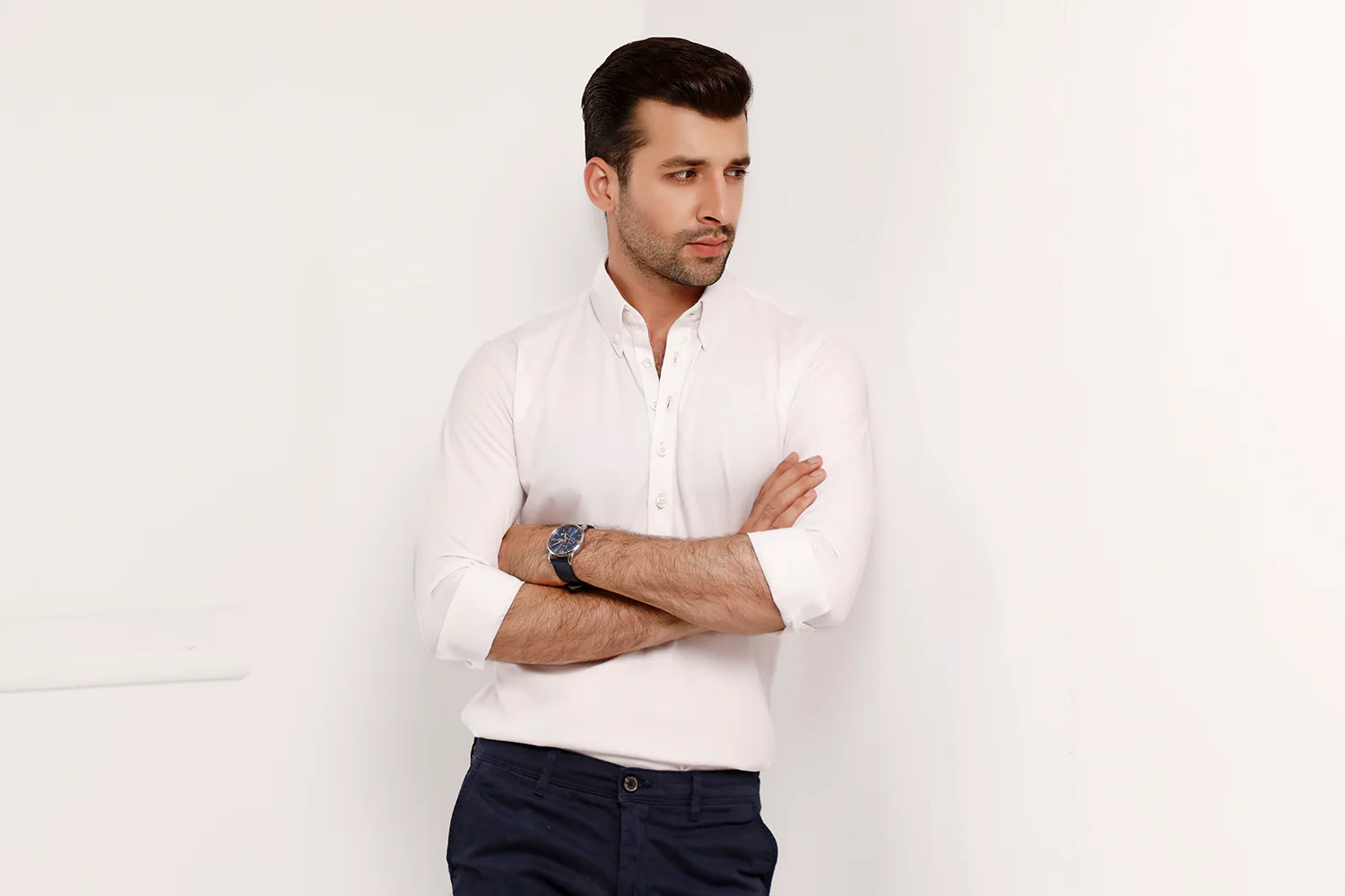 White High Collar Mid Placket Shirt - Image 6