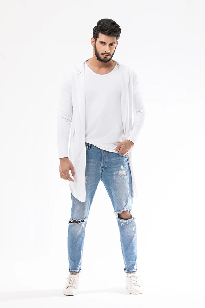 White Long Line Hoodie - Image 4