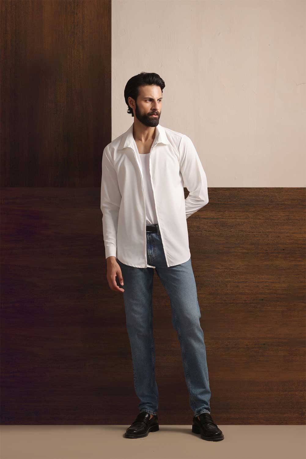 White Metro Crinkle Zip-Up Shirt - Image 4