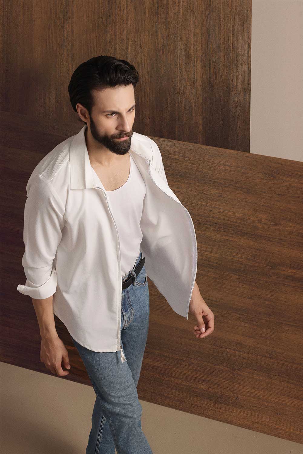 White Metro Crinkle Zip-Up Shirt - Image 5