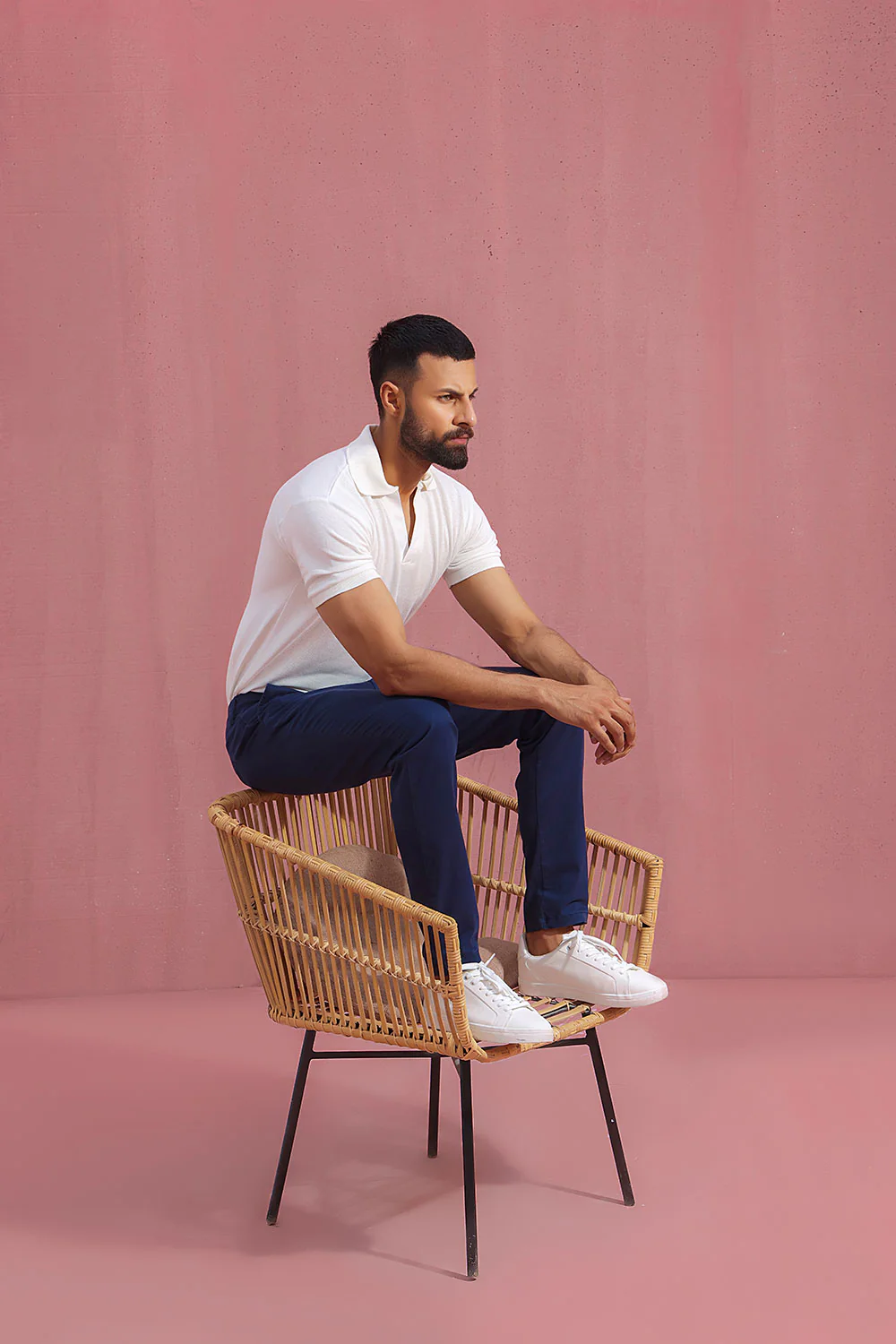 White Open Collar Structured Pique Polo Shirt - Image 3