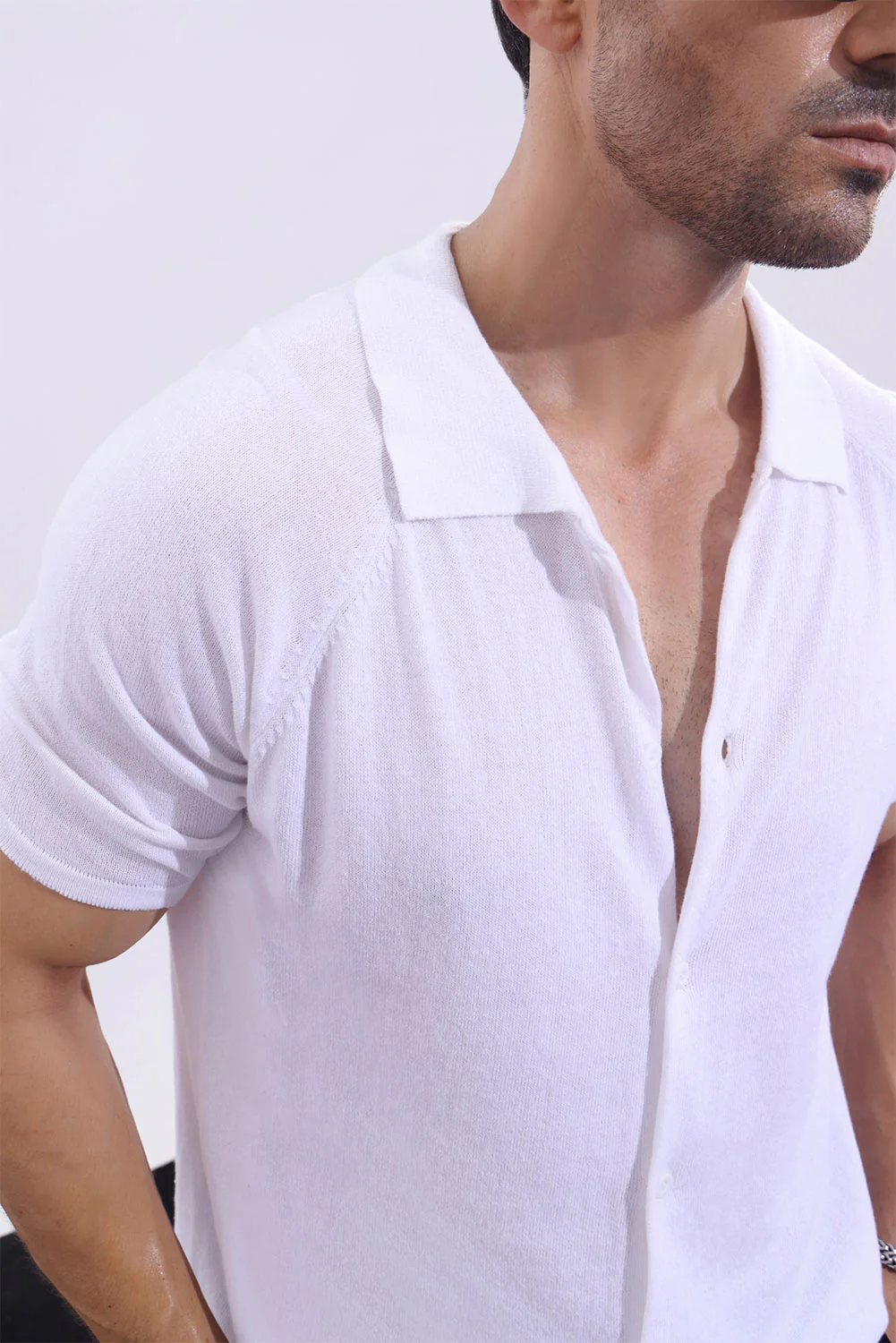 White Signature Knitted Soft Cotton Shirt - Image 4