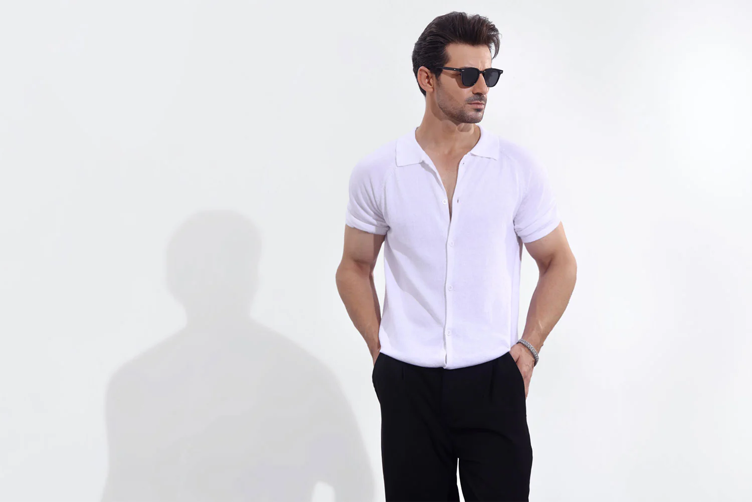 White Signature Knitted Soft Cotton Shirt - Image 5
