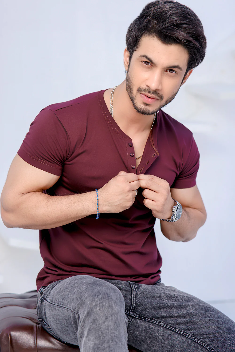 Wine Half Sleeves Henley - Image 3